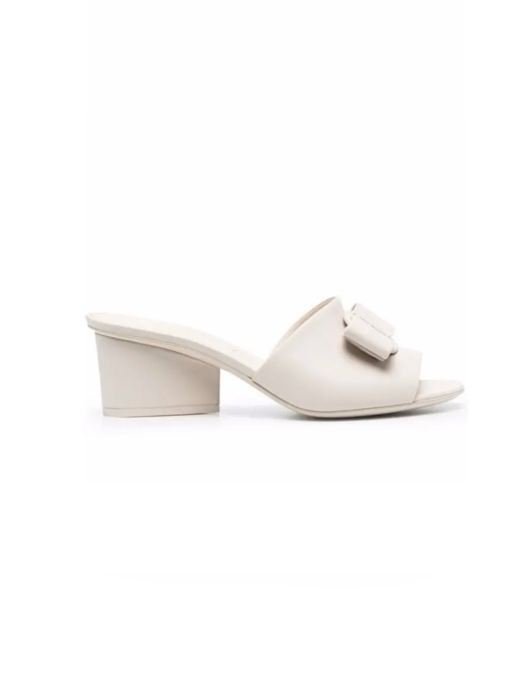 Salvatore Ferragamo Cream Open-Toe Slide Mule with Block Heel